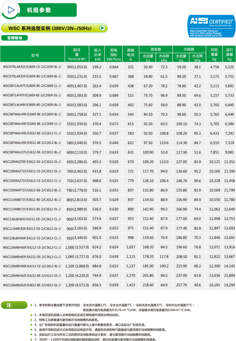 离心式冷水机组参数